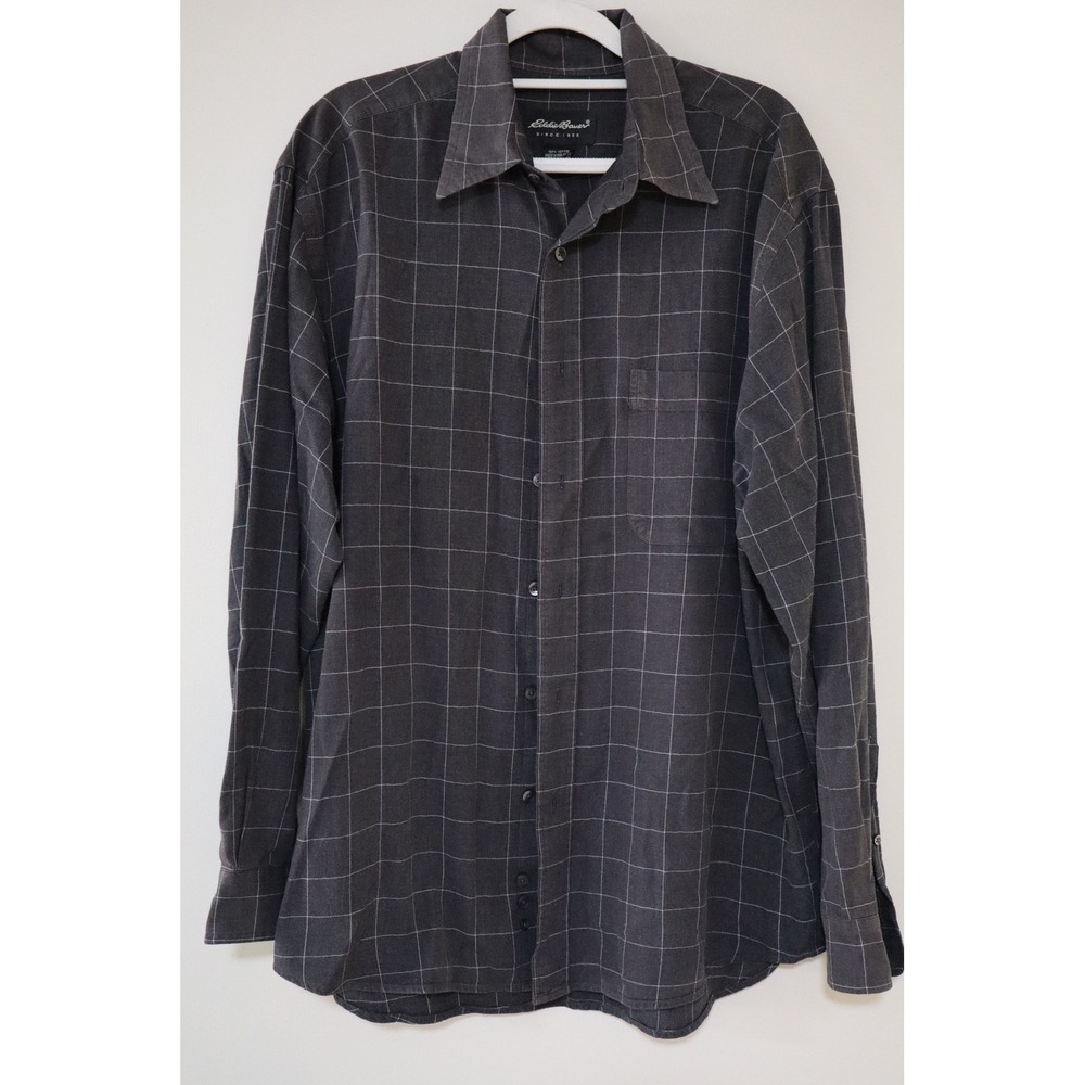 Gorpcore Workwear Eddie Bauer Button Down Shirt M Grey Windowpane Grid